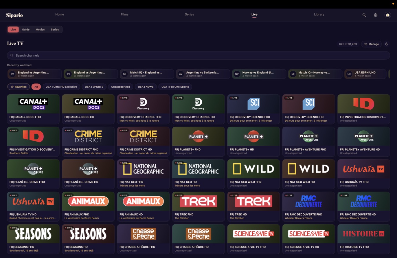 Sipario — macOS · Live TV