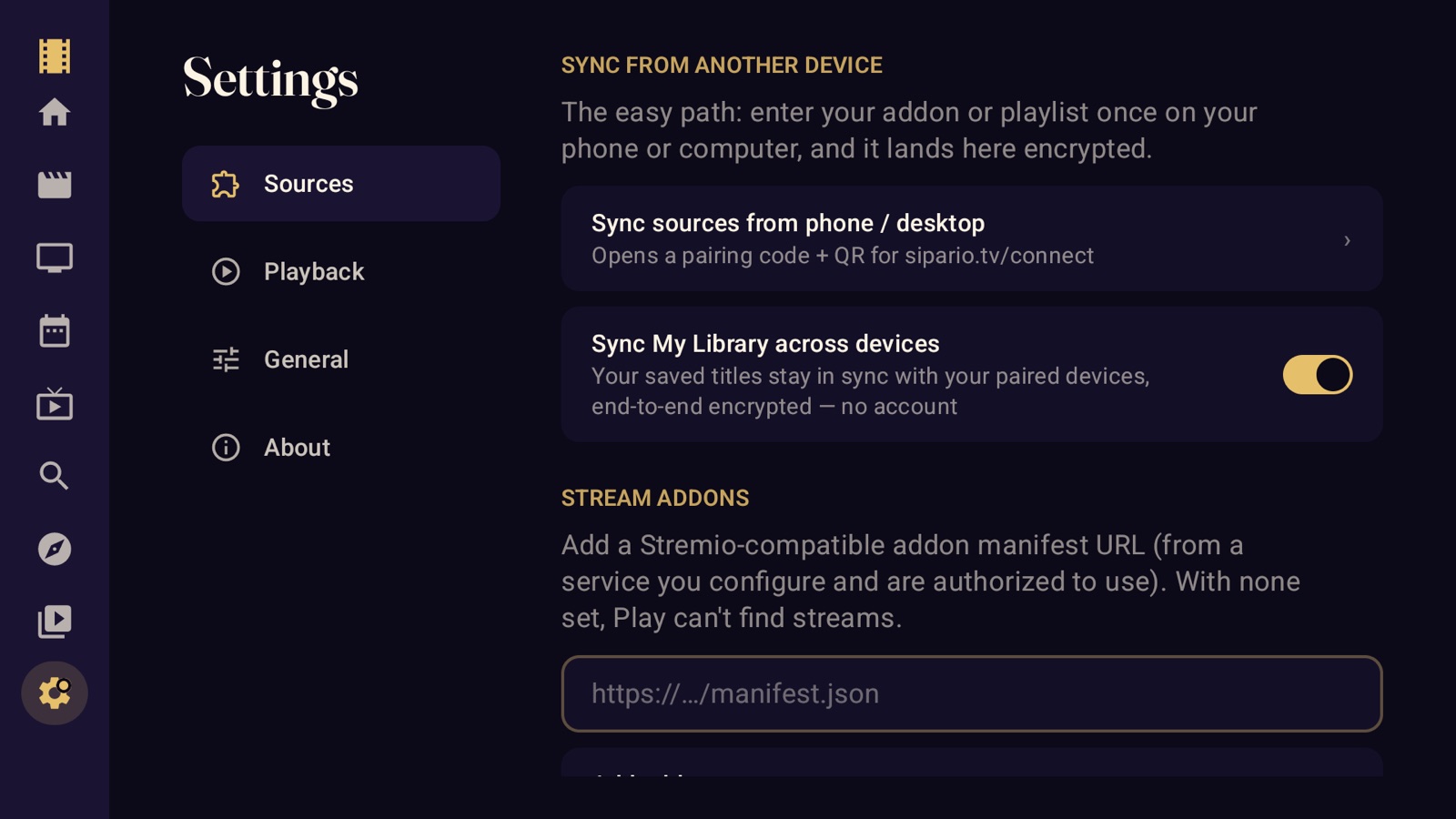 Sipario — Android TV · Settings